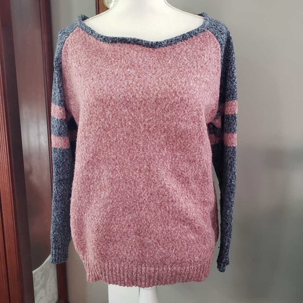 SHEIN Women's Pink Grey Speckled Raglan Sleeve Pullover Sweater Size S
